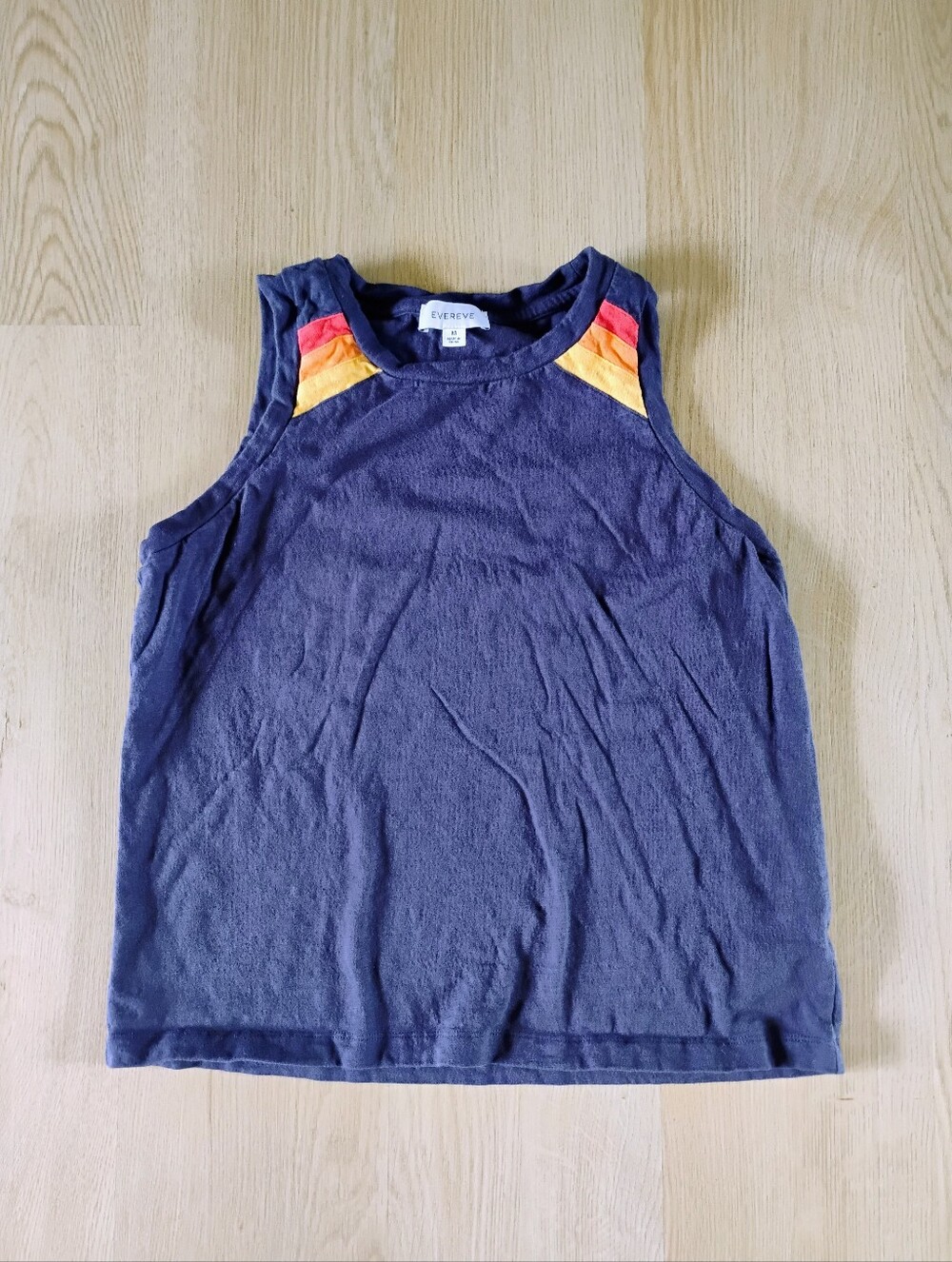 Evereve Navy Tank with Orange & Red Shoulder Details 100% Cotton